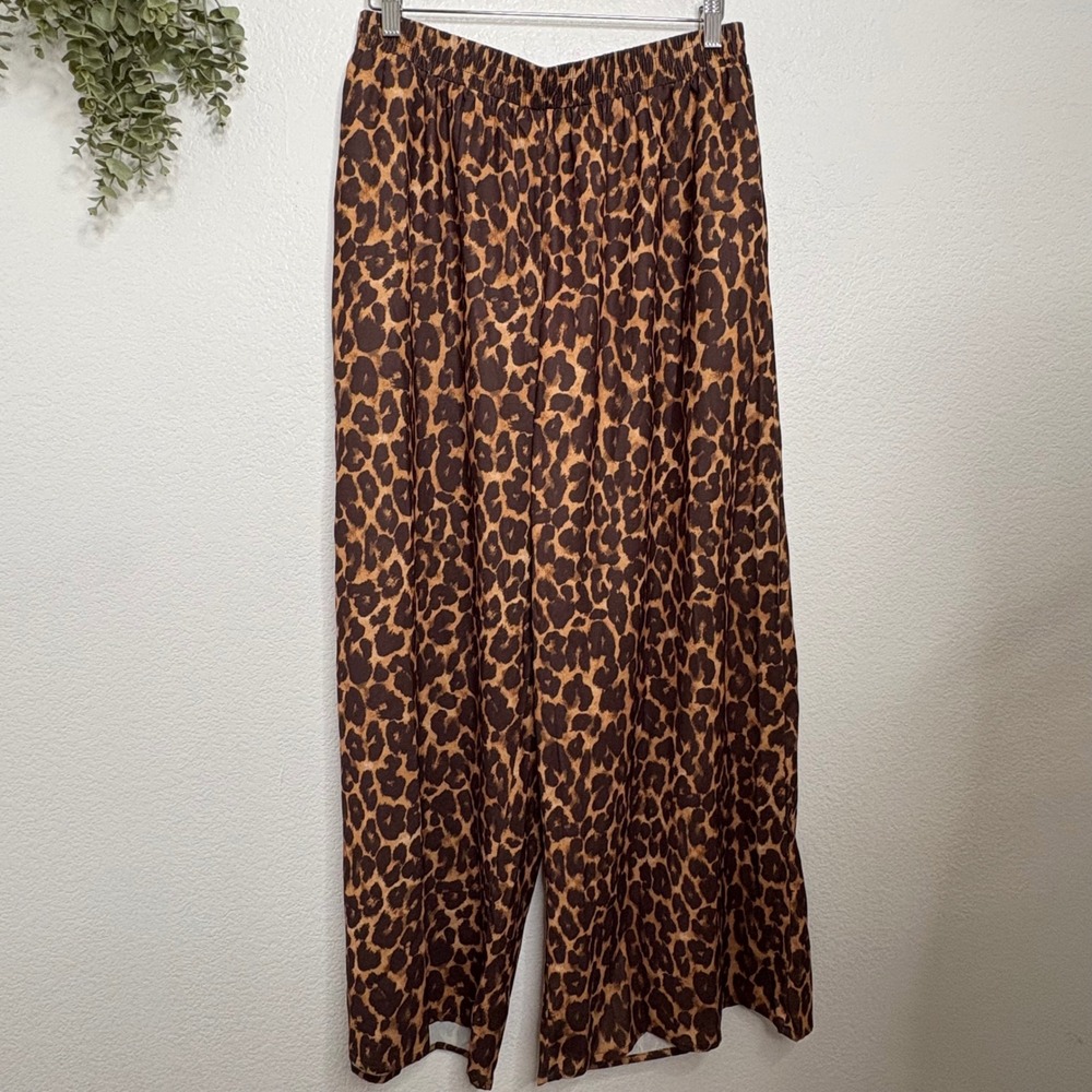 Cider Leopard Print Wide Leg High Waist Pants Brown Black 0XL NWT - Picture 2 of 9